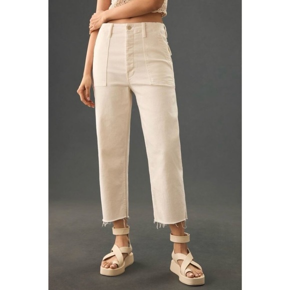 Mother Patch Pocket Private Ankle Fray Crop Jean Cream Puffs Off White 30 - Picture 3 of 16